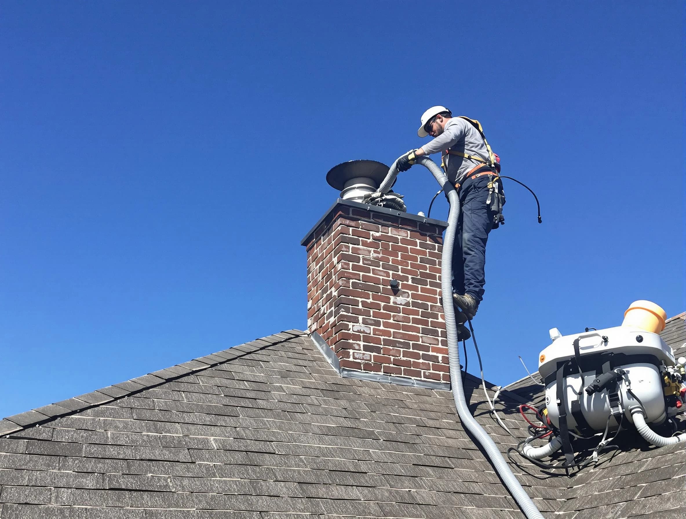 Dedicated Waltham Chimney Sweep team member cleaning a chimney in Waltham, MA