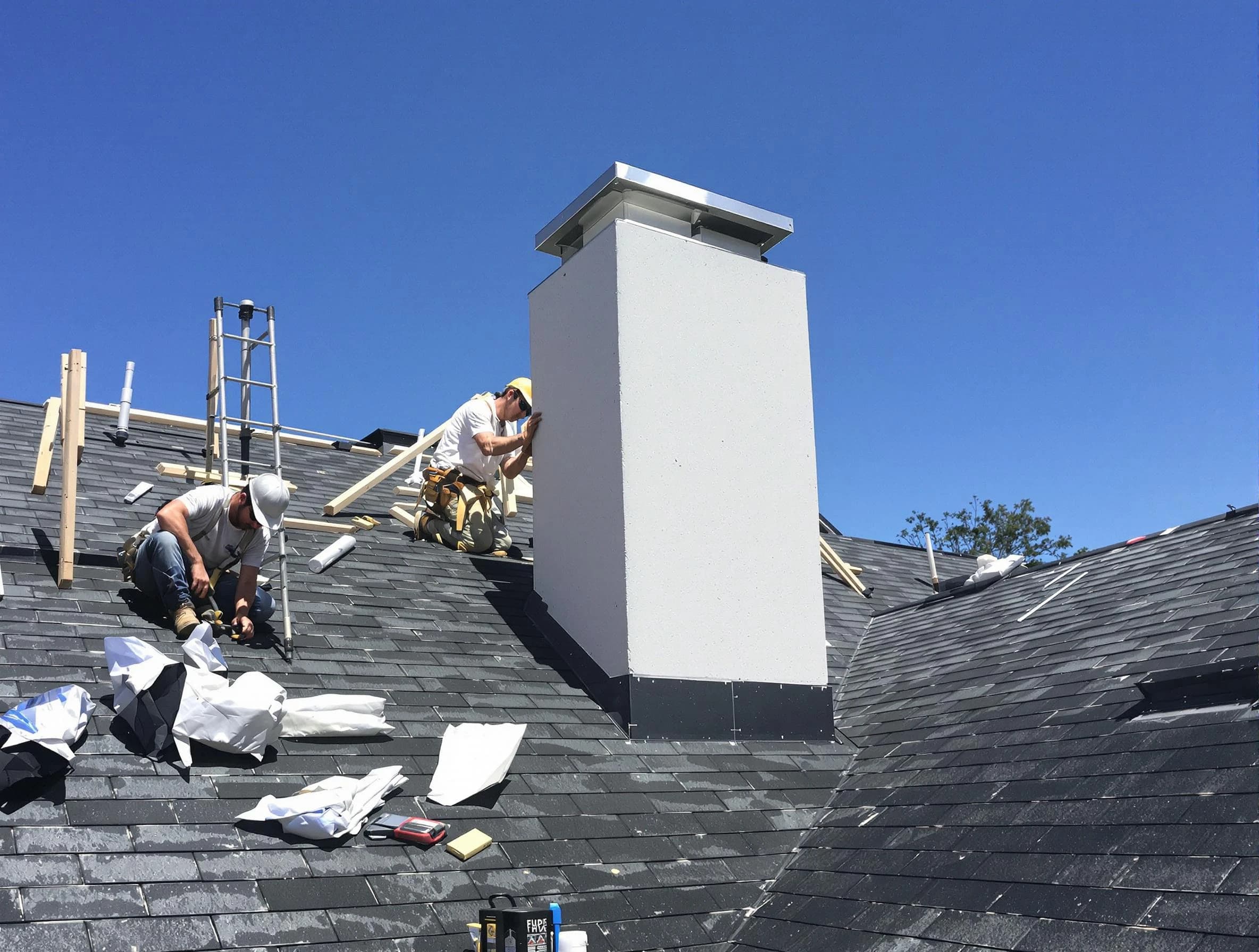 Waltham Chimney Sweep crew installing a new chimney in Waltham, MA