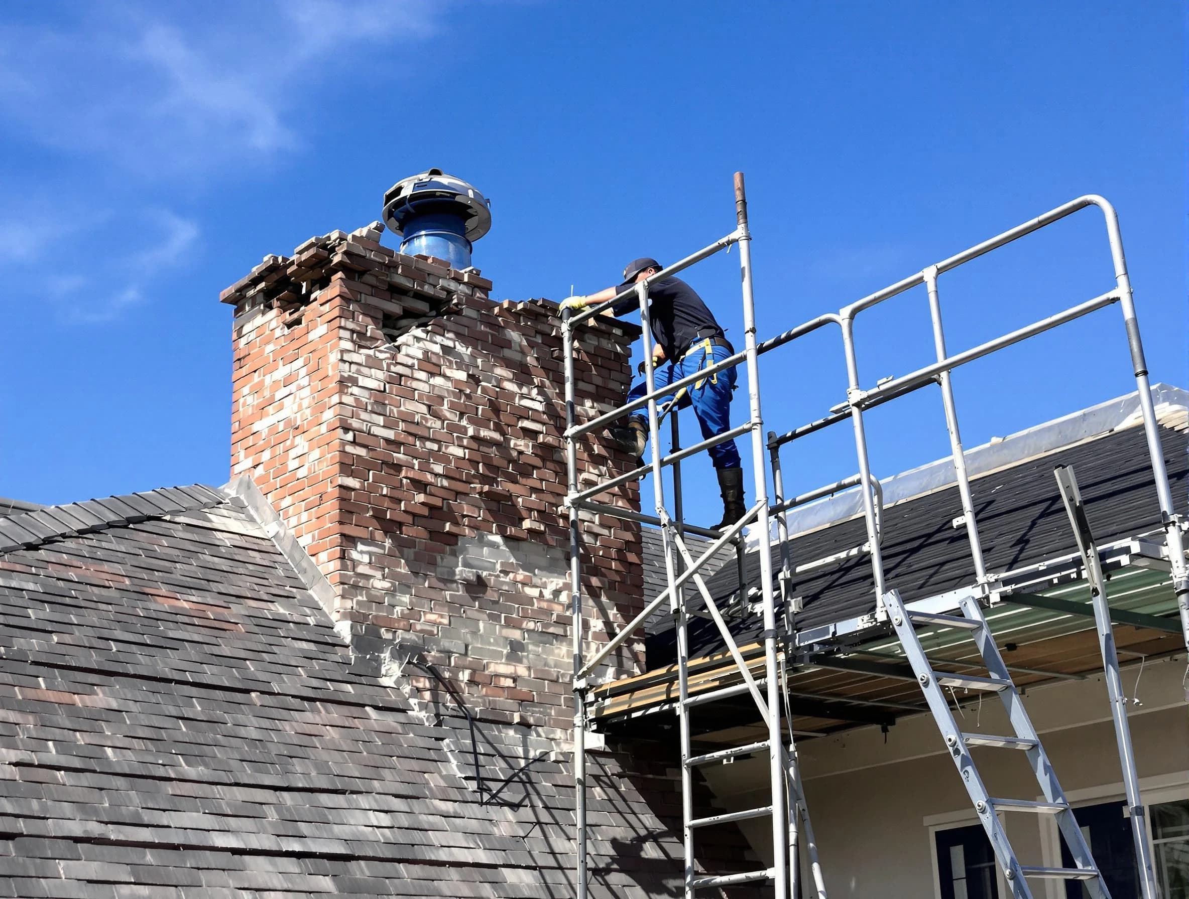Rebuilding a chimney structure by Waltham Chimney Sweep in Waltham, MA