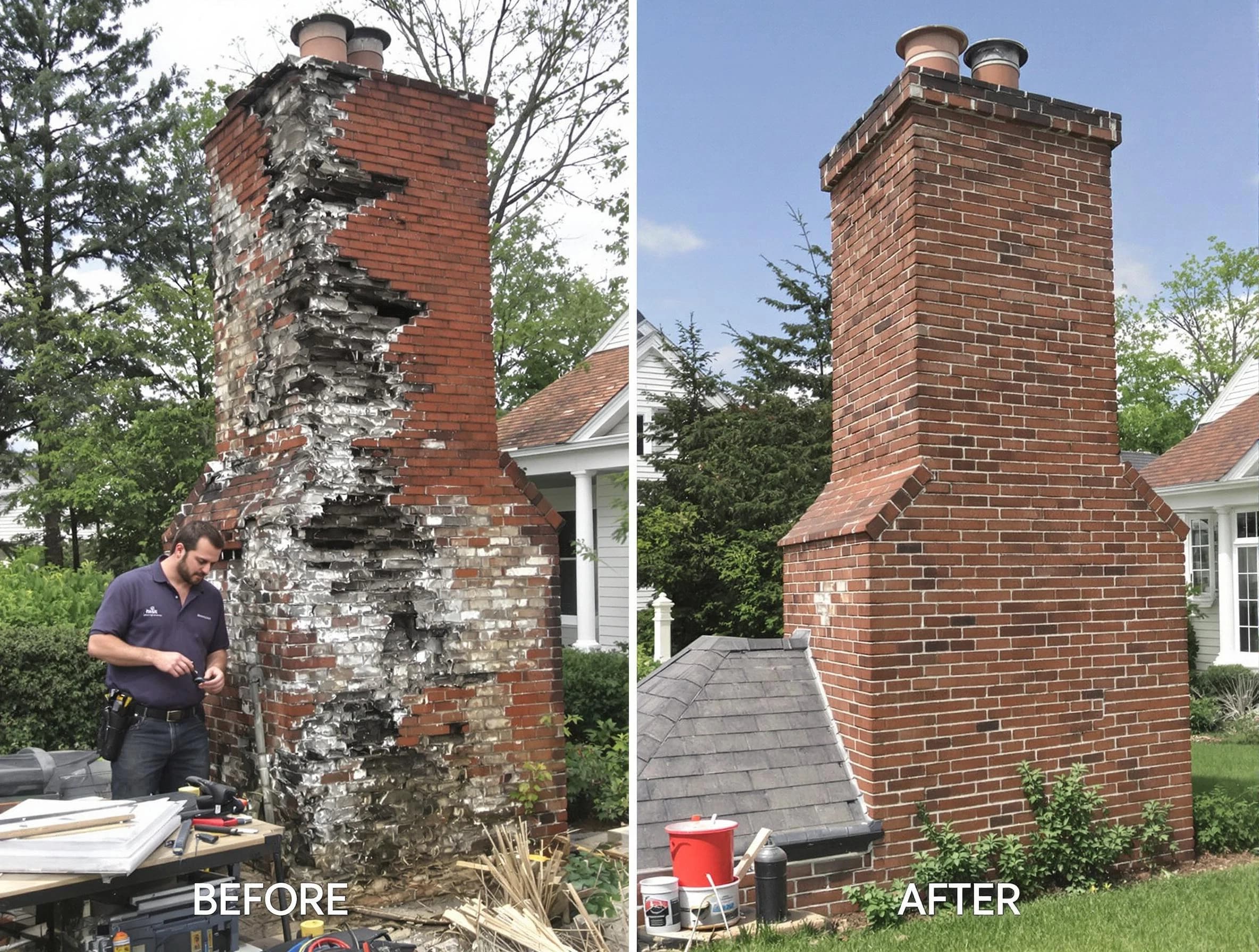Waltham Chimney Sweep performing a full chimney restoration in Waltham, MA