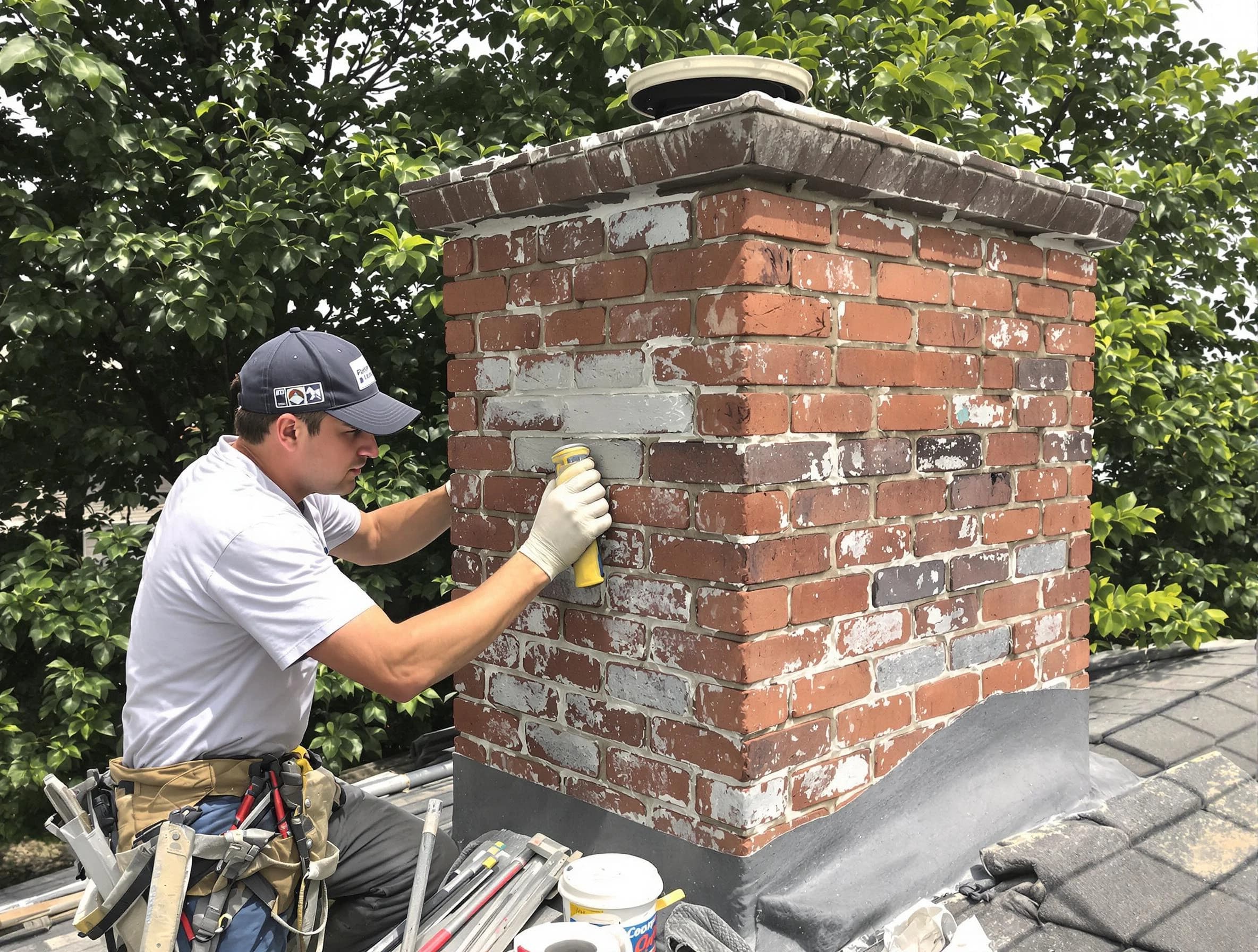 Waltham Chimney Sweep restoring an aging chimney in Waltham, MA