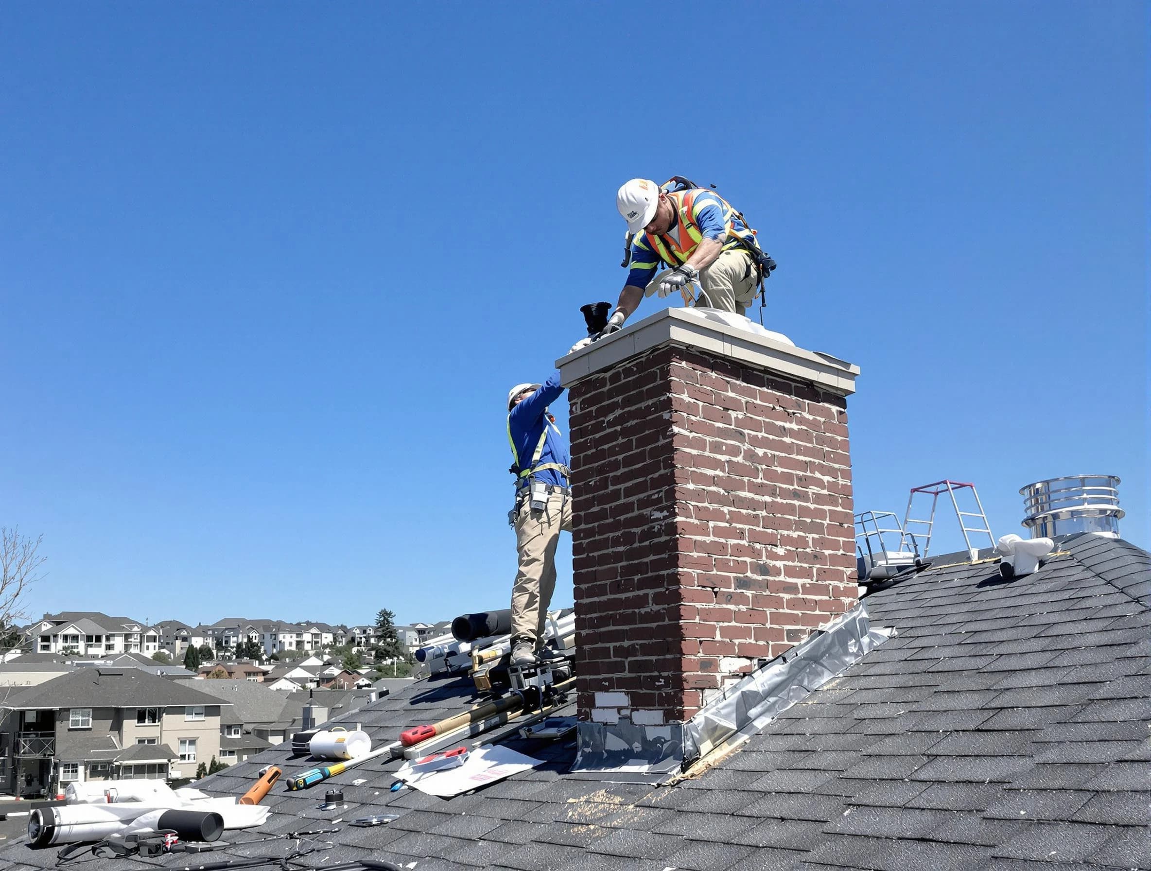 Waltham Chimney Sweep repairing a chimney crown in Waltham, MA