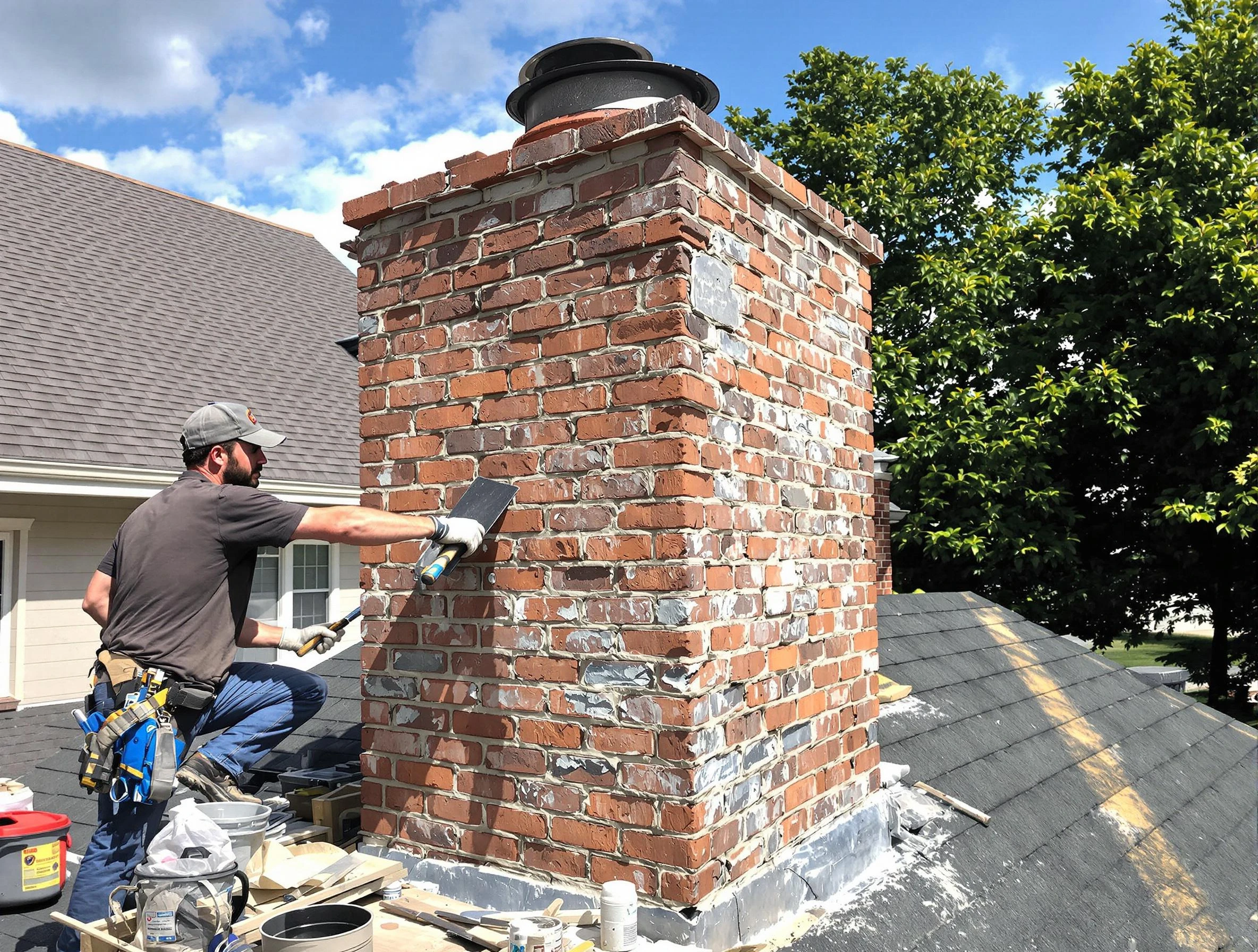 Completed chimney rebuild by Waltham Chimney Sweep in Waltham, MA